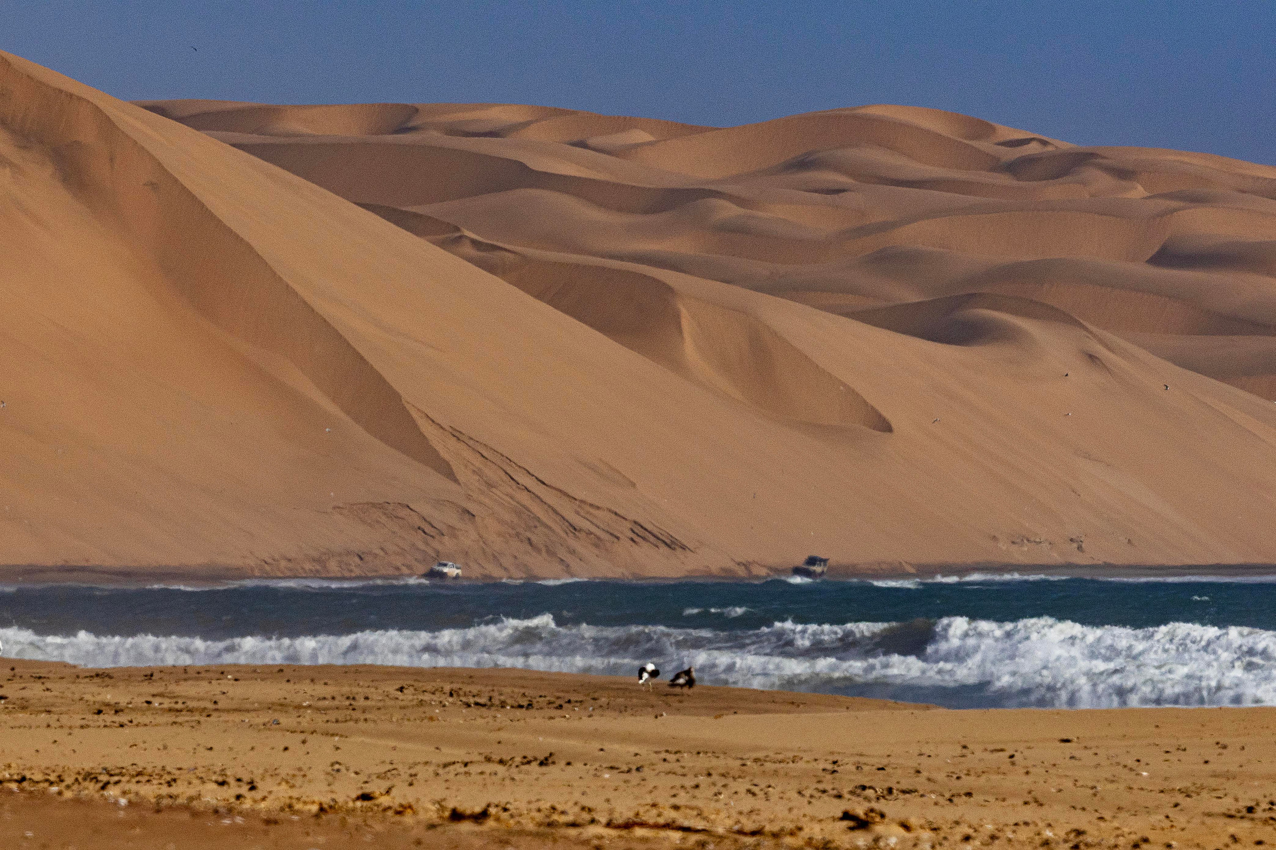 Atlantic surf meeting orange dunes, Skeleton Coast